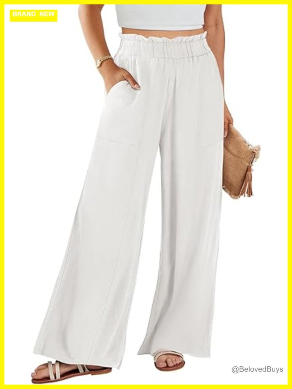Linen Palazzo Pants High Waist Wide Leg Flowy Casual Trousers